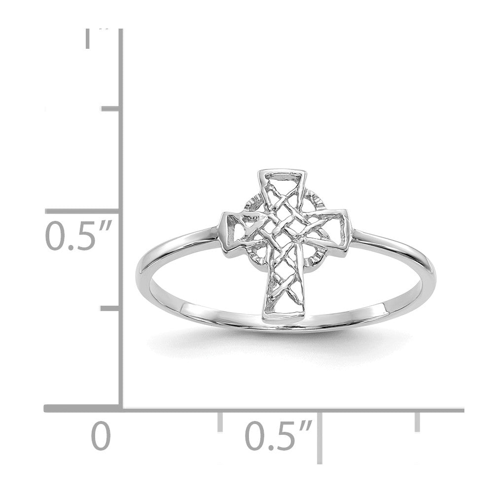14k White Gold Polished Celtic Cross Ring, Size: 7