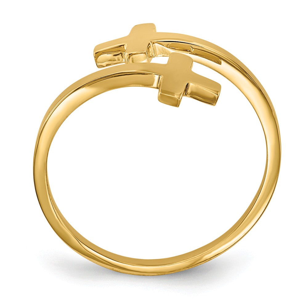 14k Yellow Gold Polished Double Cross Ring, Size: 7