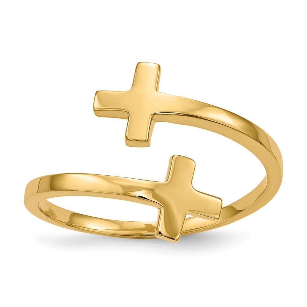 14k Yellow Gold Polished Double Cross Ring, Size: 7