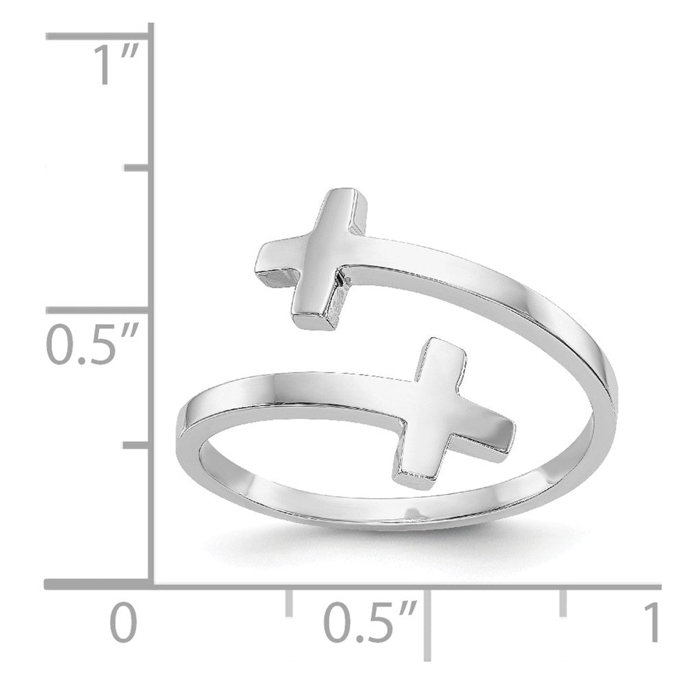 14k White Gold Polished Double Cross Ring, Size: 7