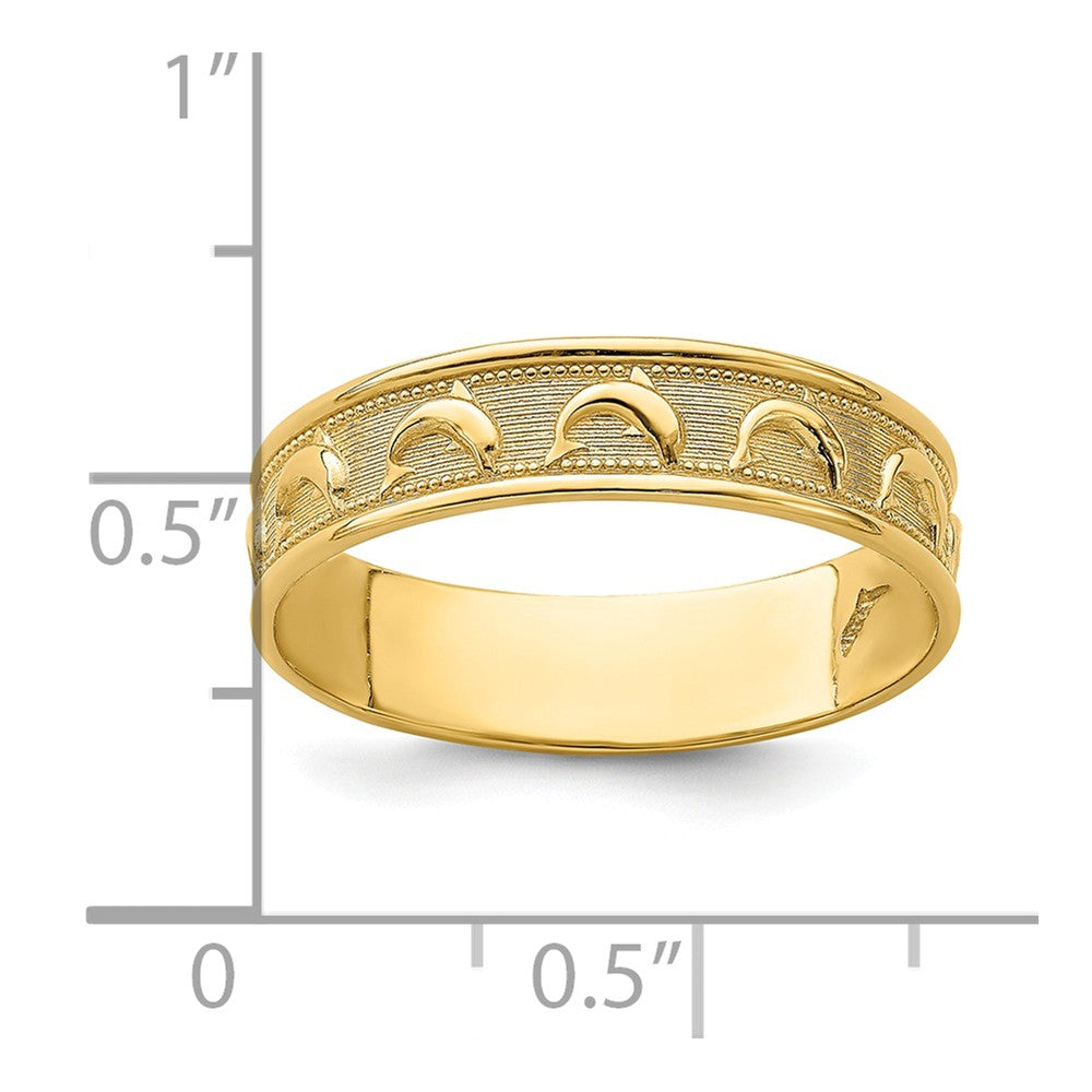 14k Yellow Gold Gold Polished & Textured Dolphin Engraved Thumb Ring, Size: 8