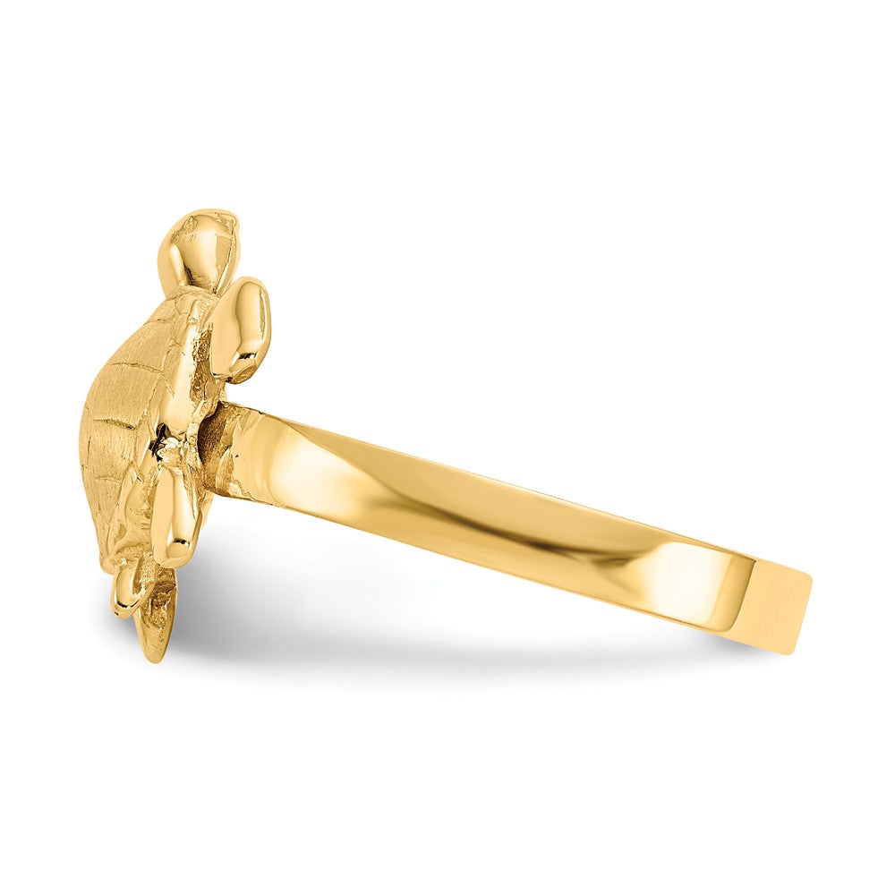 14k Yellow Gold Gold Polished & Textured Sea Turtle Ring, Size: 7