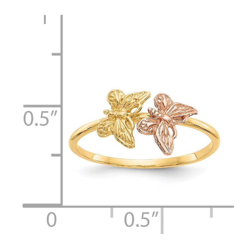 14k Two-Tone Gold Polished Butterfly Ring, Size: 7