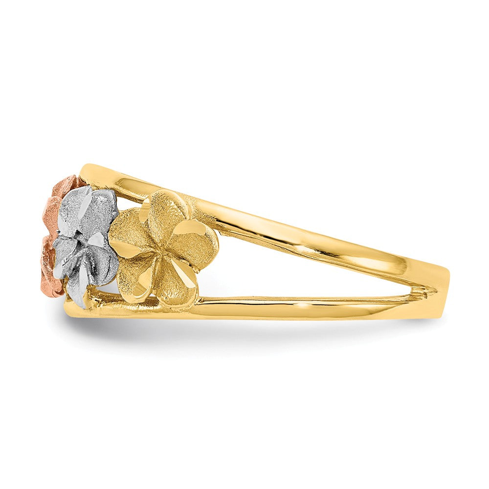 14k Two-Tone Gold & Rhodium Satin/Polished Diamond-cut Flower Ring, Size: 7