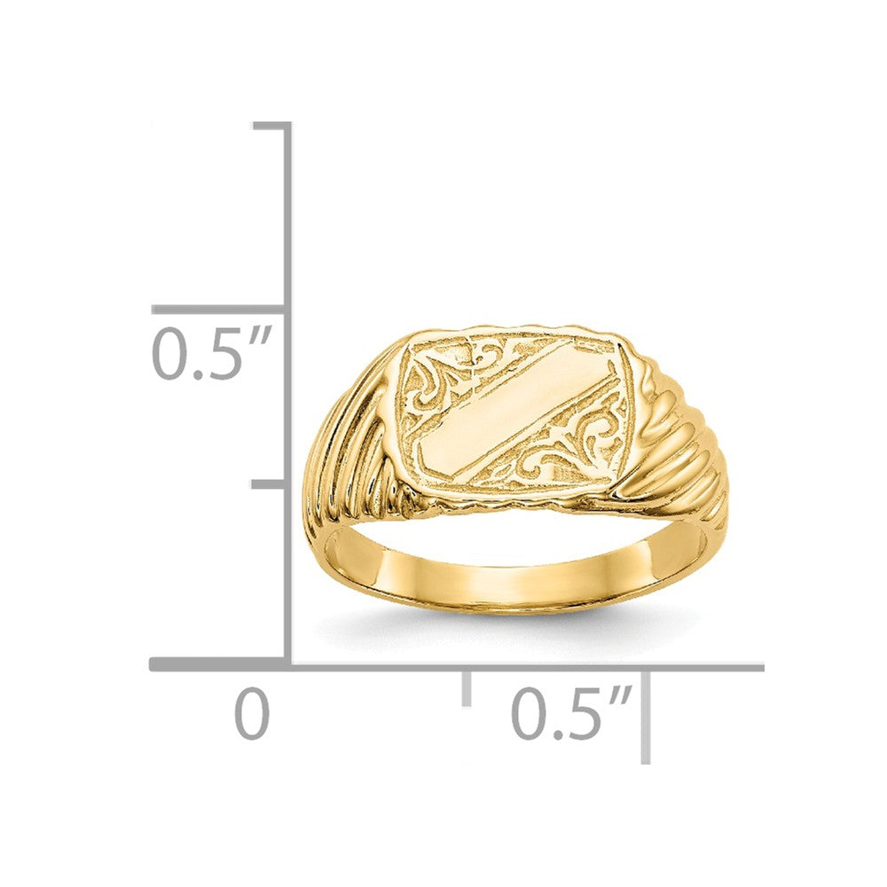 14k Yellow Gold Gold Polished Baby Rectangle Signet with Stripes Ring, Size: 2.5