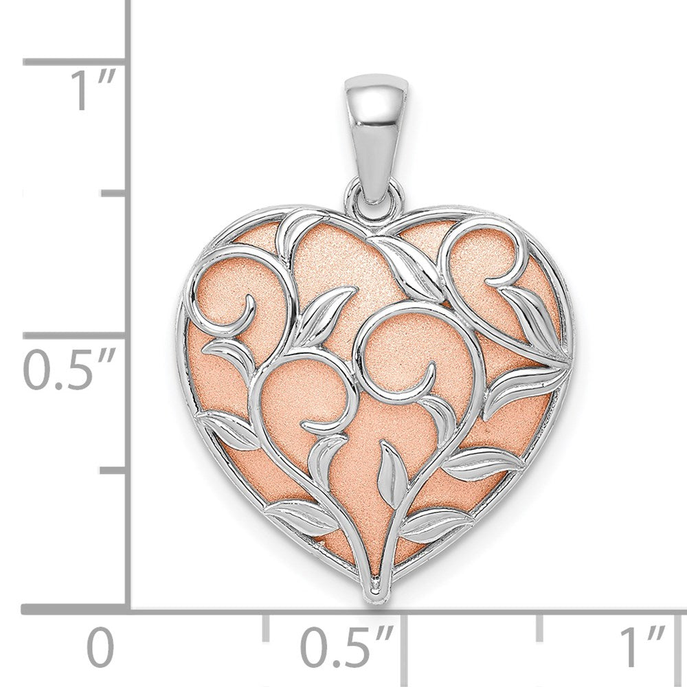 Million Charms 14K Two-Tone Polished Floral Design Heart Pendant