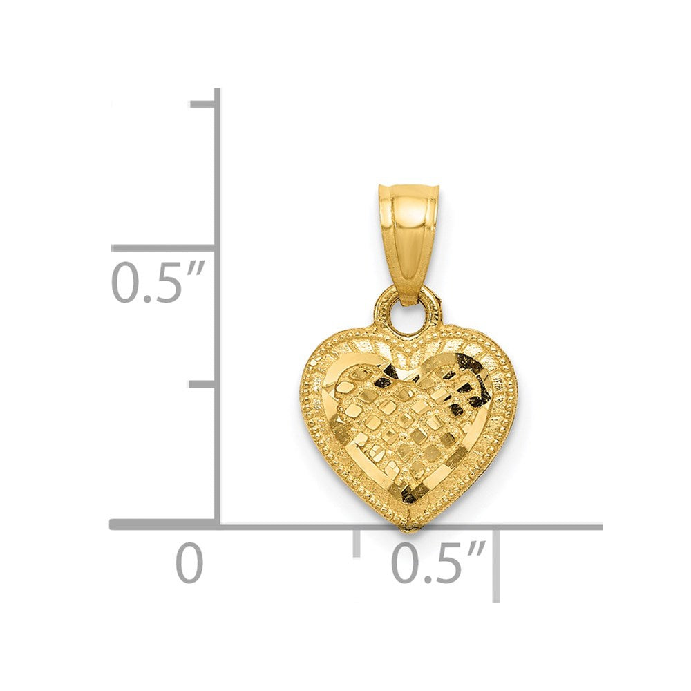 Million Charms 14K Yellow Gold Themed Diamond-Cut Lattice Heart Pendant