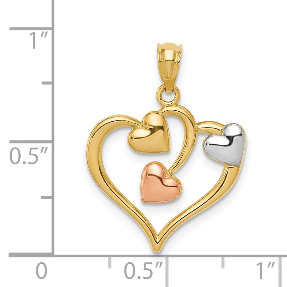 Million Charms 14K Two-Tone & White Rhodium-plated Polished Hearts Pendant