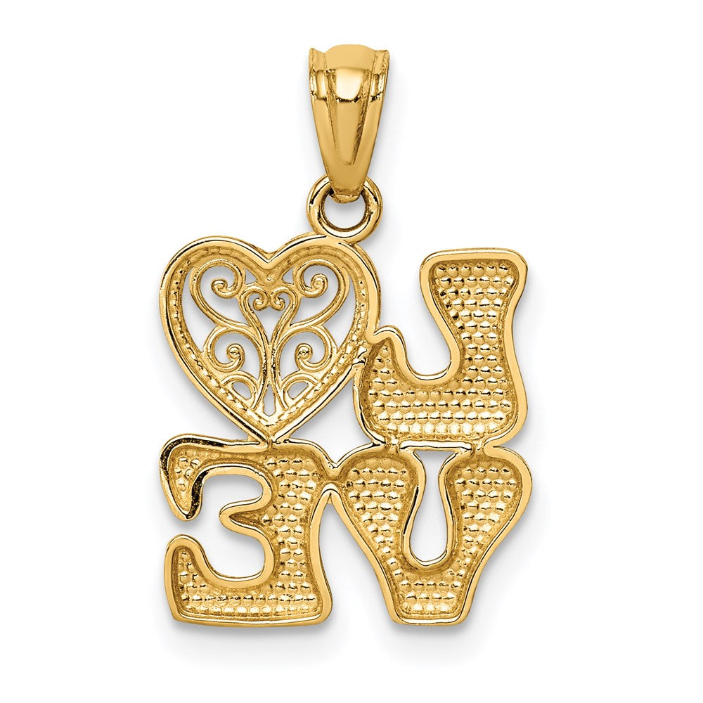 Million Charms 14K Yellow Gold Themed With Rhodium-plated Polished Love With Filigree Heart Pendant