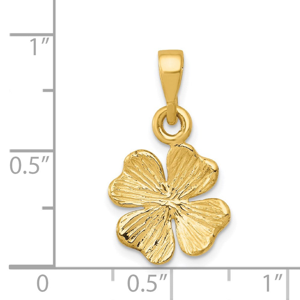 Million Charms 14K Yellow Gold Themed Gold Themed Polished & Textured Four Leaf Lucky Clover Pendant