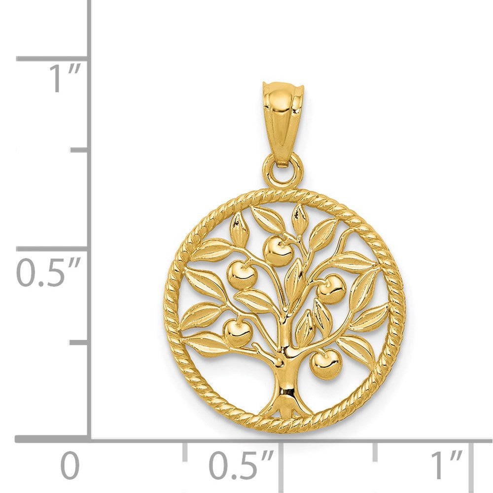 Million Charms 14K Yellow Gold Themed Polished Tree Of Life In Round Pendant