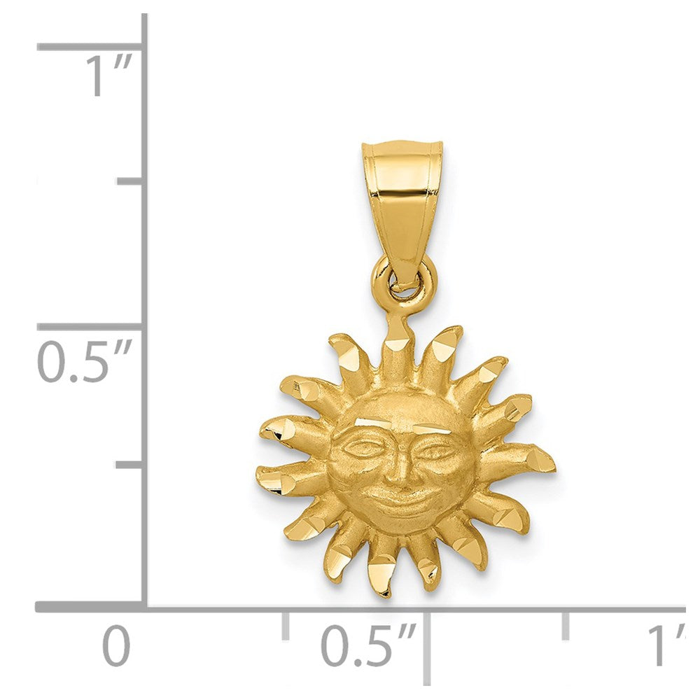 Million Charms 14K Yellow Gold Themed Satin Diamond-Cut Sun Pendant
