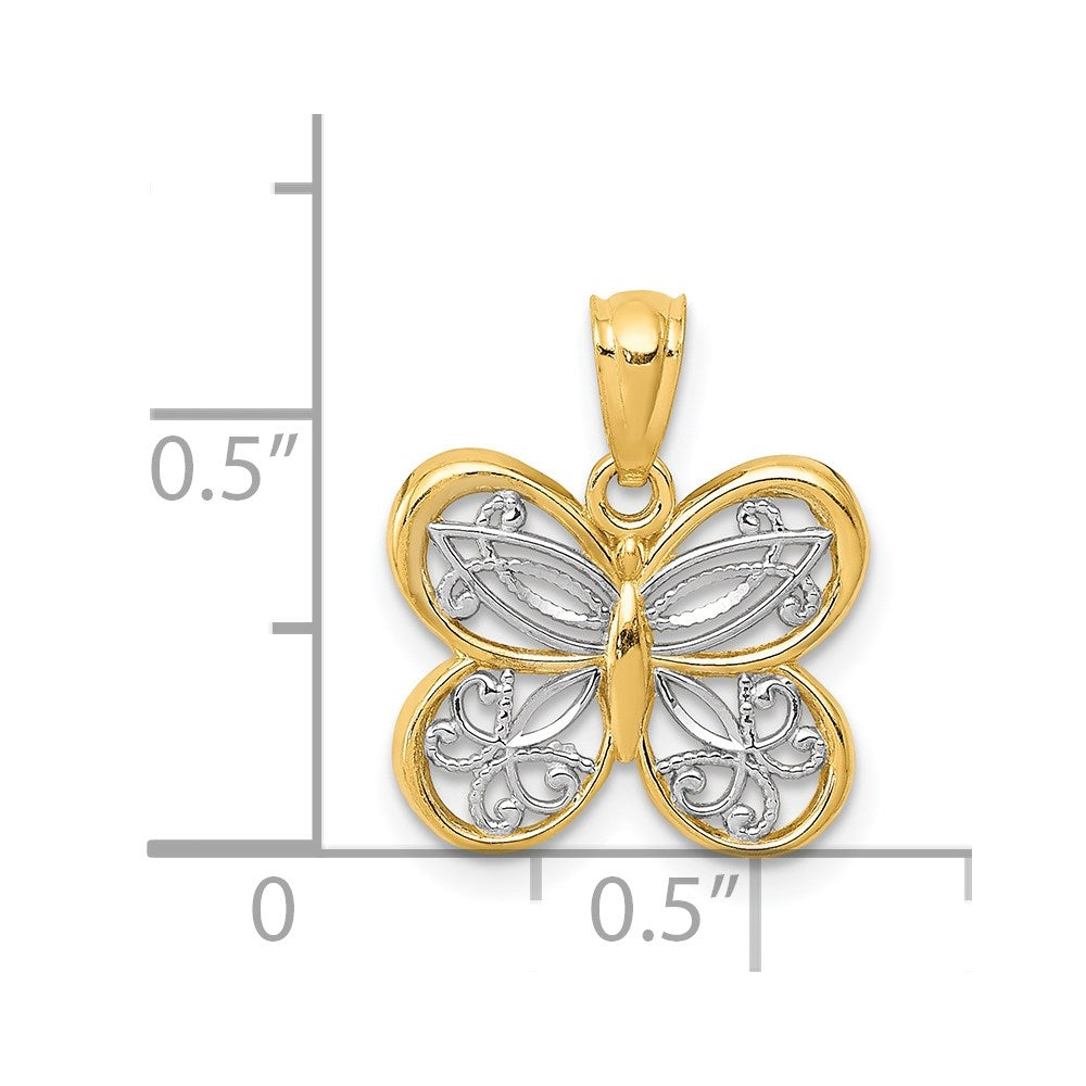 Million Charms 14K Yellow Gold Themed, Rhodium-plated Polished Butterfly Pendant