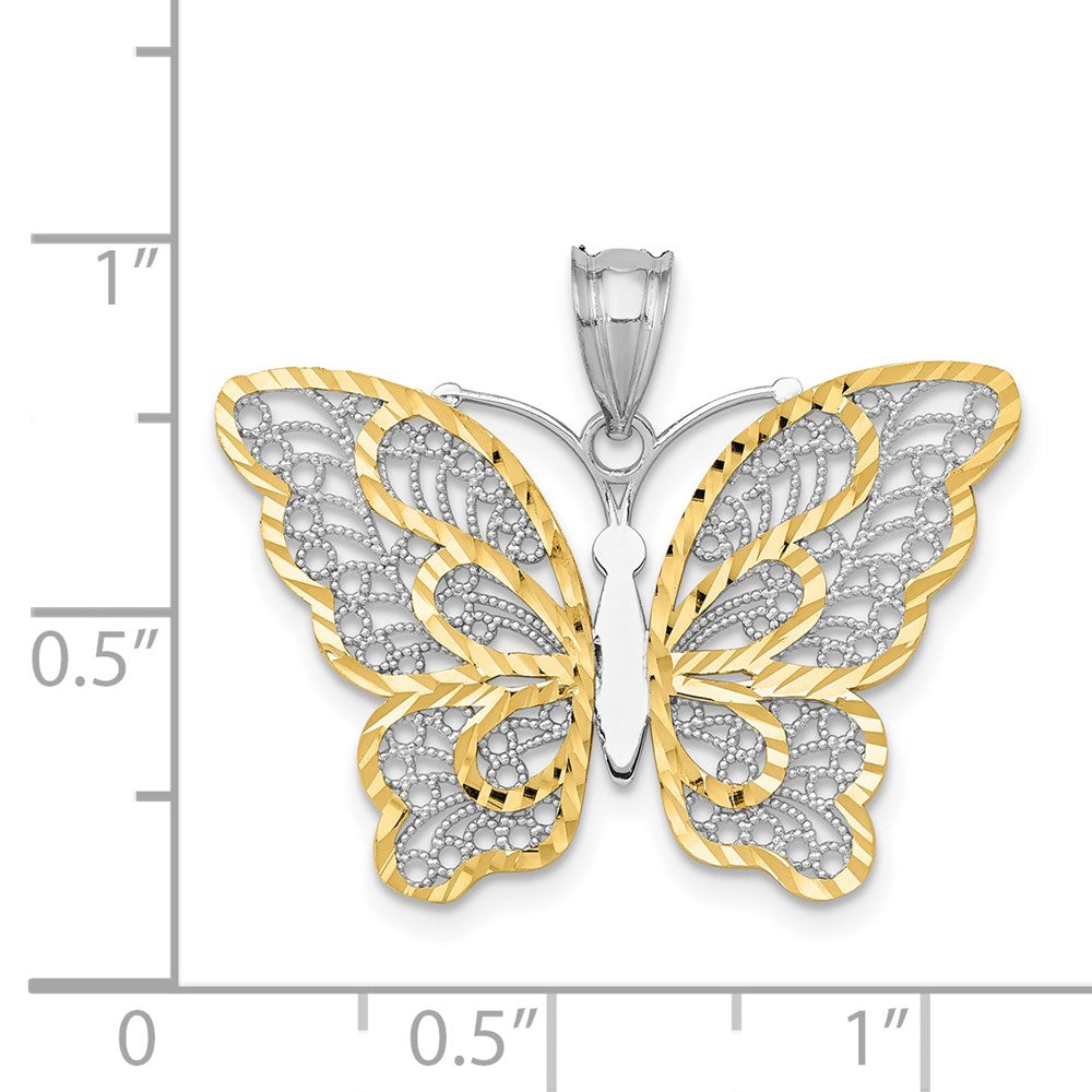 Million Charms 14K White Gold Themed With Yellow Rhodium-plated Polished Filigree Butterfly Pendant