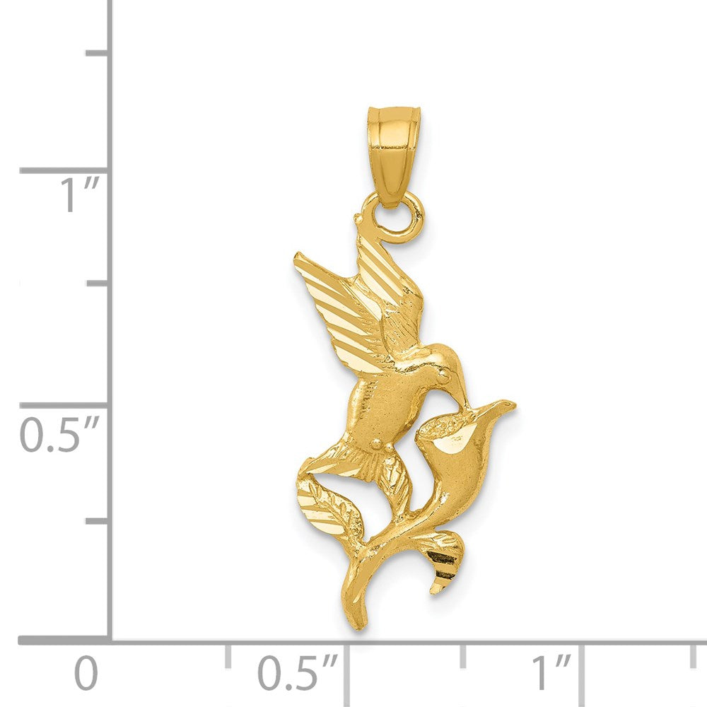 Million Charms 14K Yellow Gold Themed Polished Hummingbird With Flower Pendant