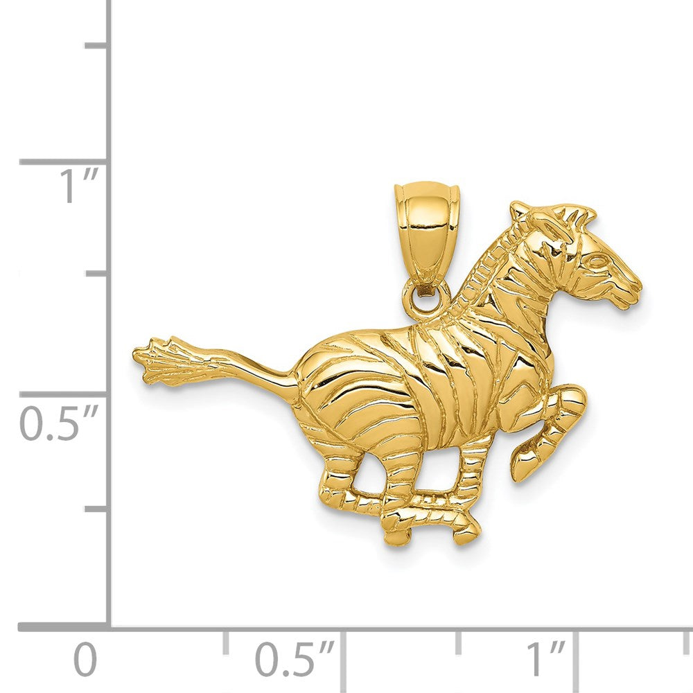 Million Charms 14K Yellow Gold Themed Polished Running Zebra Pendant