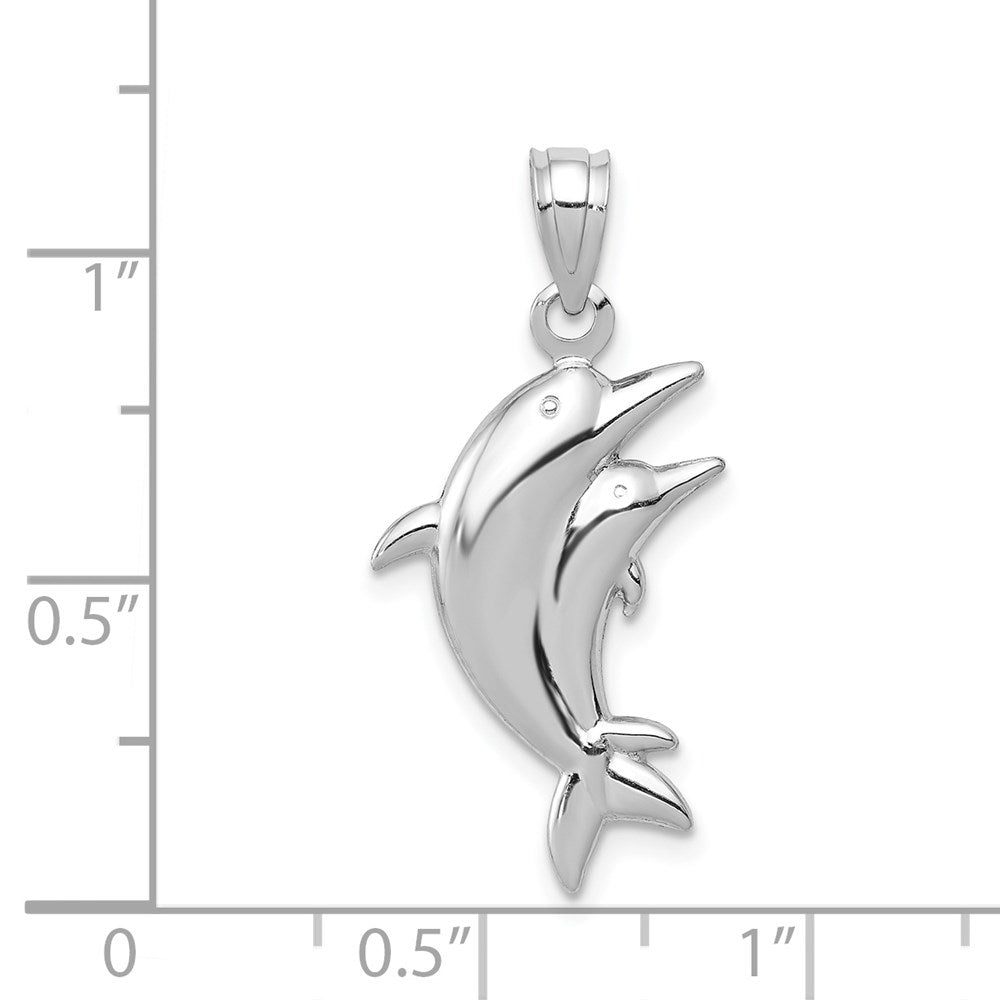 Million Charms 14K White Gold Themed Dolphin Pair Pendant
