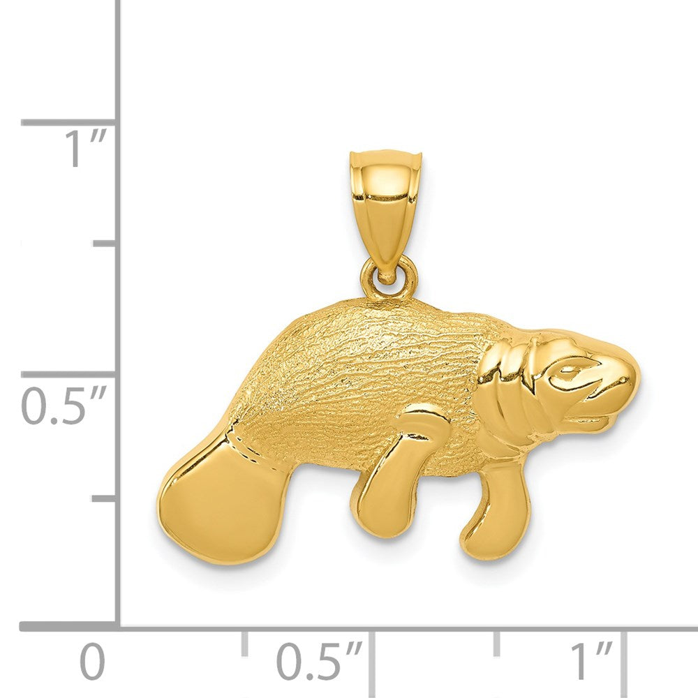 Million Charms 14K Yellow Gold Themed Satin & Polished Manatee Pendant