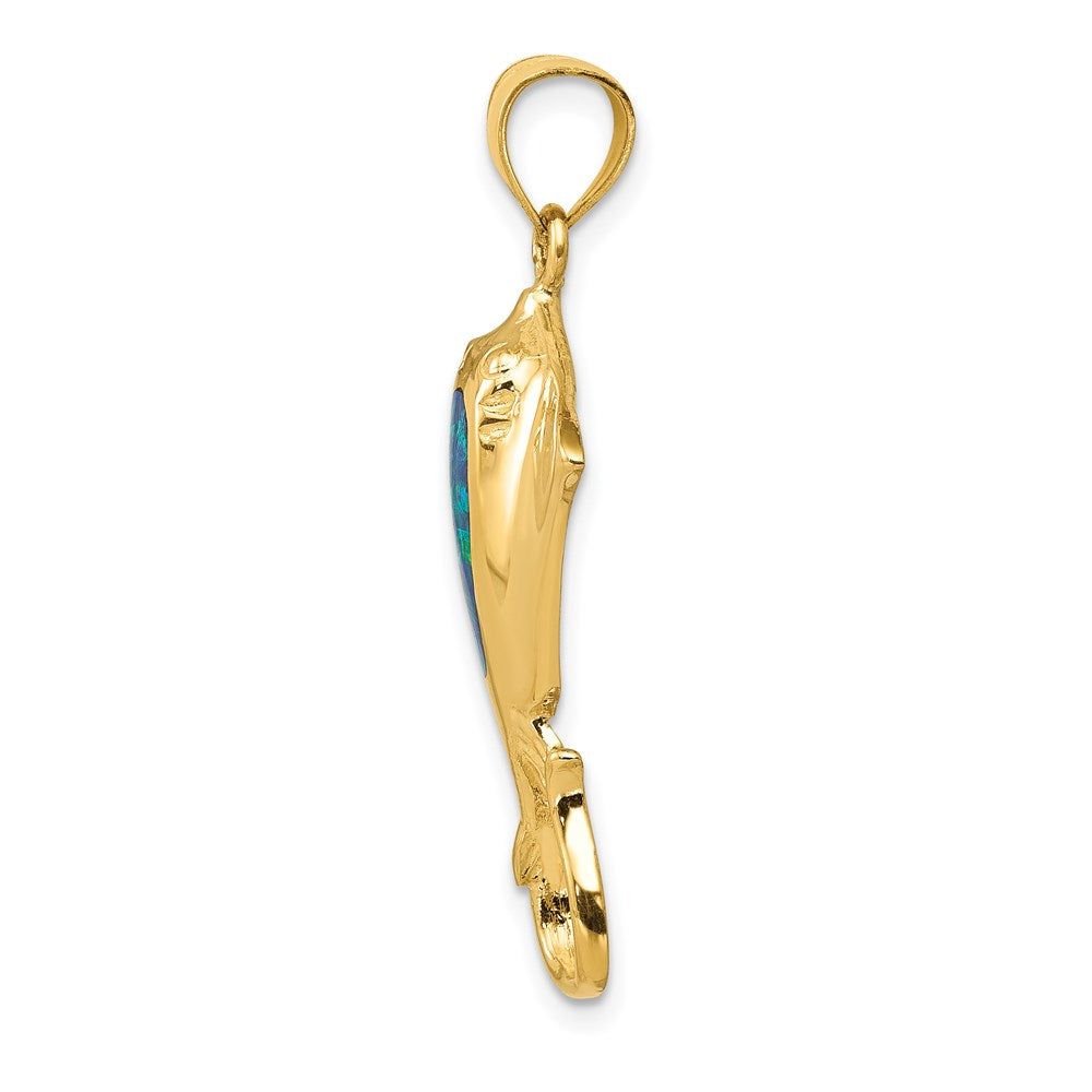 Million Charms 14K Yellow Gold Themed Polished With Created Blue Opal Stingray Pendant