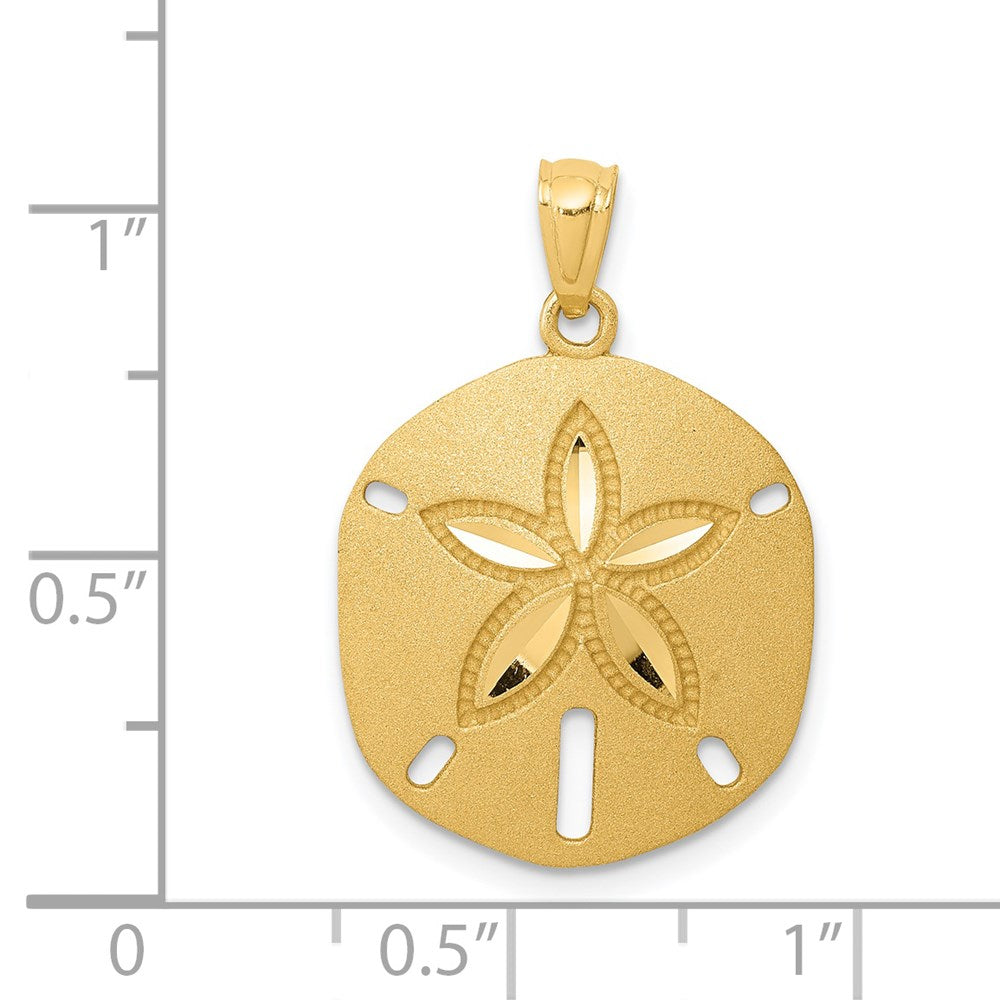 Million Charms 14K Yellow Gold Themed Satin Diamond-Cut Sand Dollar Pendant