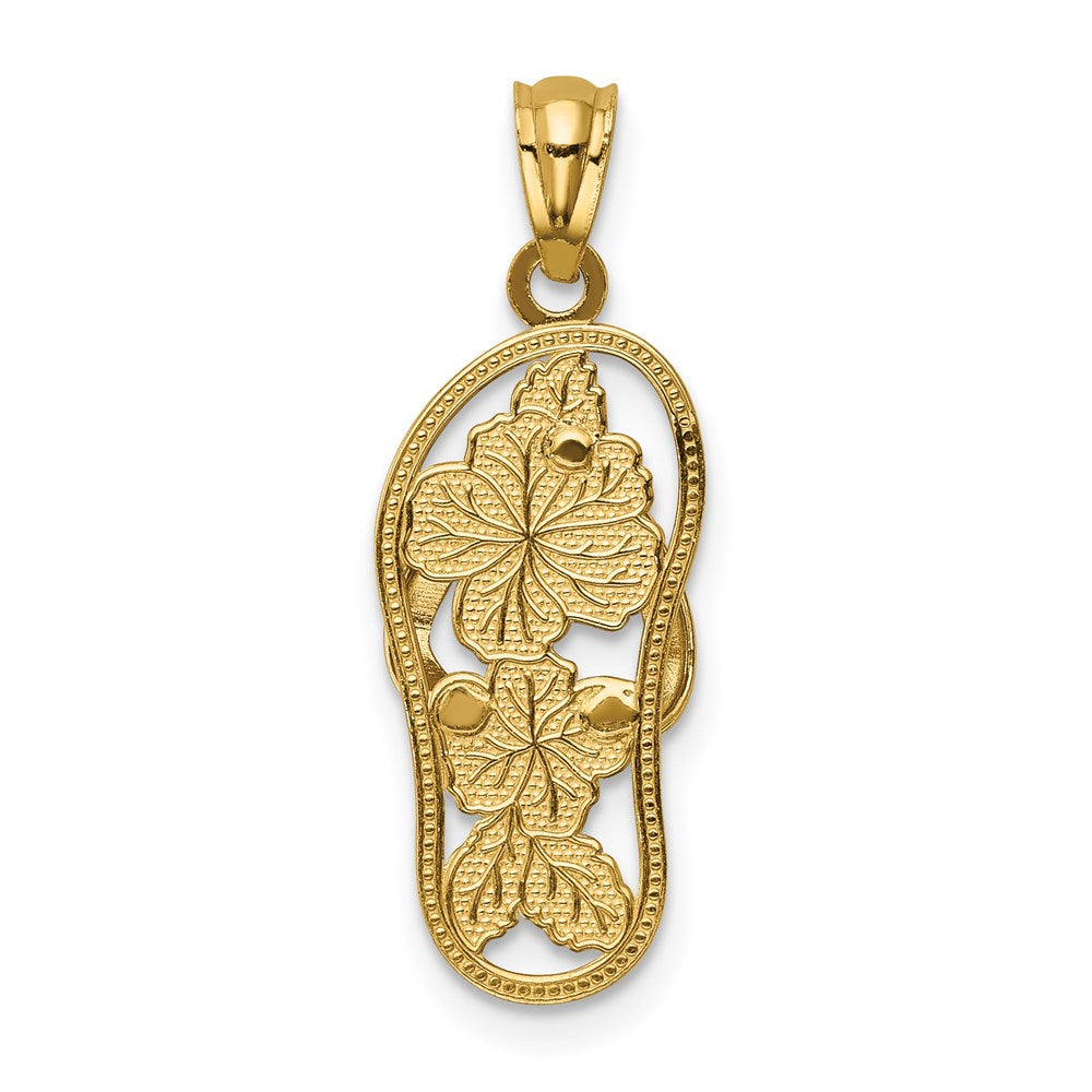 Million Charms 14K Yellow Gold Themed With Rhodium-plated Polished Floral Flip Flop Pendant