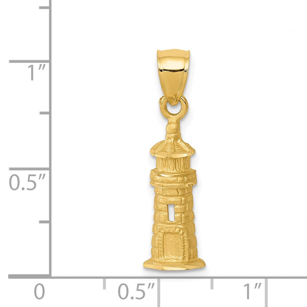 Million Charms 14K Yellow Gold Themed Satin Diamond-Cut Lighthouse Pendant