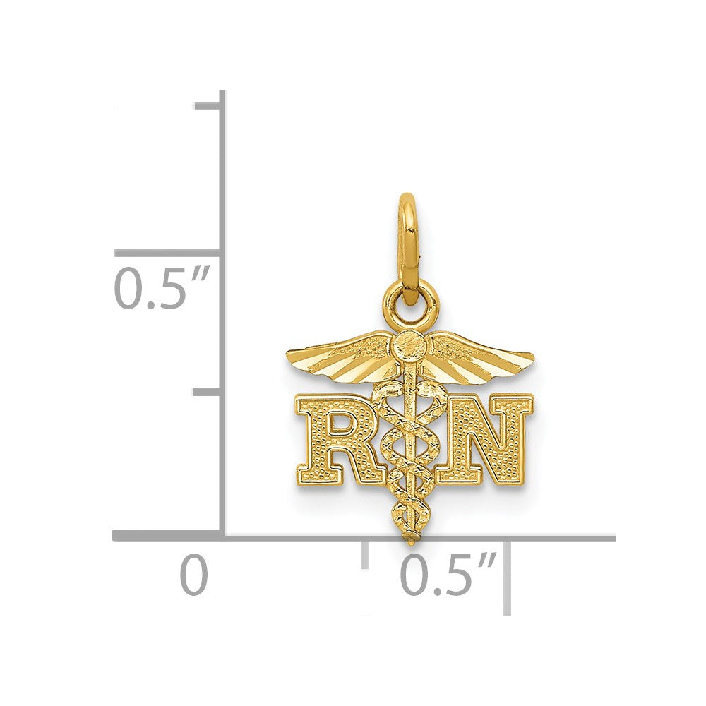 Million Charms 14K Yellow Gold Themed Diamond-Cut Polished RN (Registered Nurse) Nurse Pendant