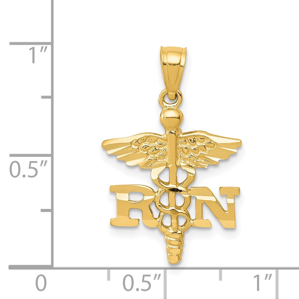 Million Charms 14K Yellow Gold Themed Diamond-Cut RN (Registered Nurse) Pendant