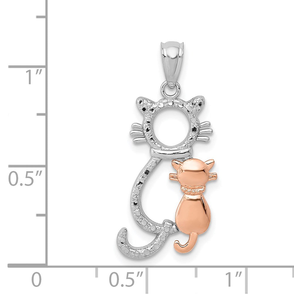 Million Charms 14K White & Rose Polished & Diamond-Cut Sitting Cats Pendant
