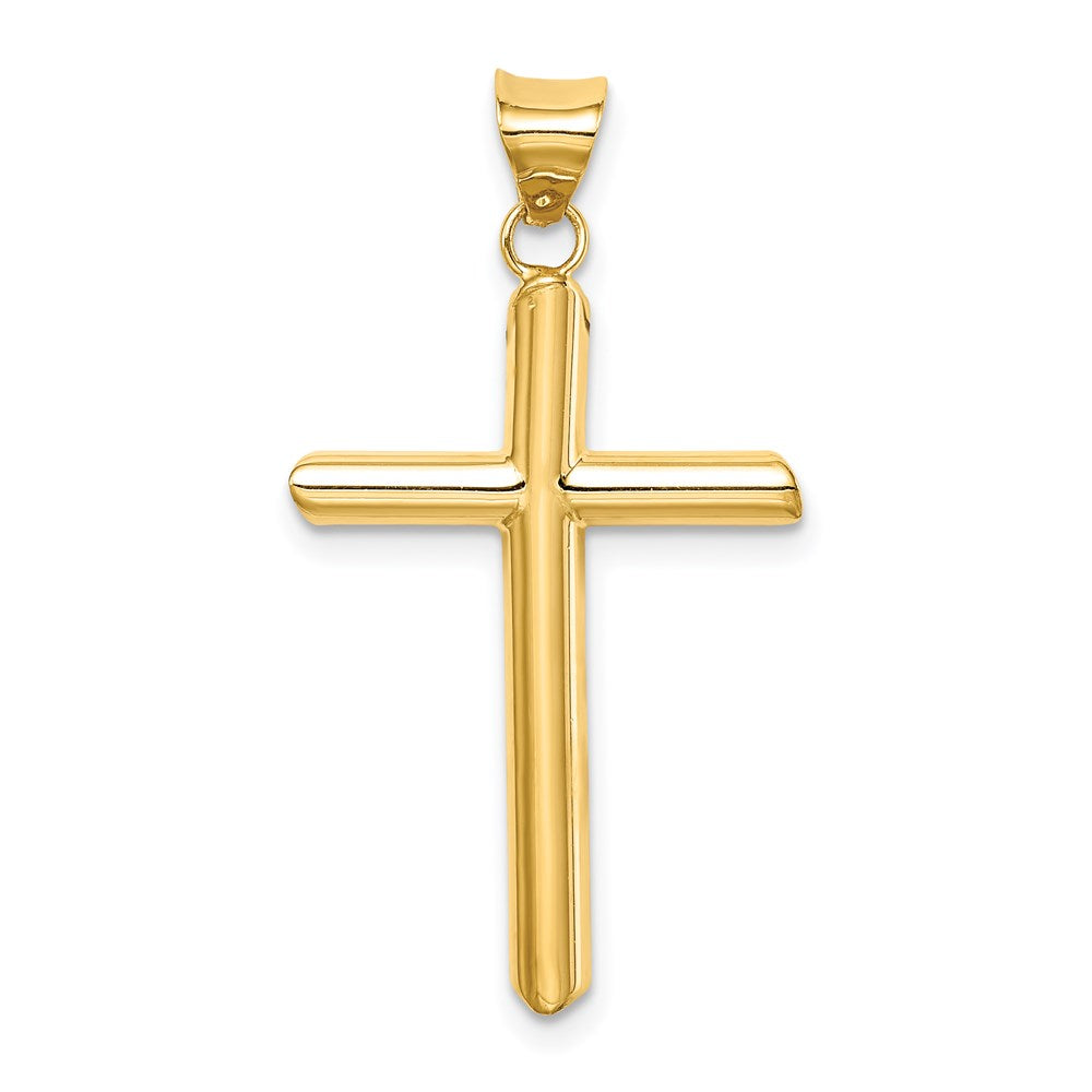 Million Charms 14K Yellow Gold Themed Polished Tube Relgious Cross Pendant