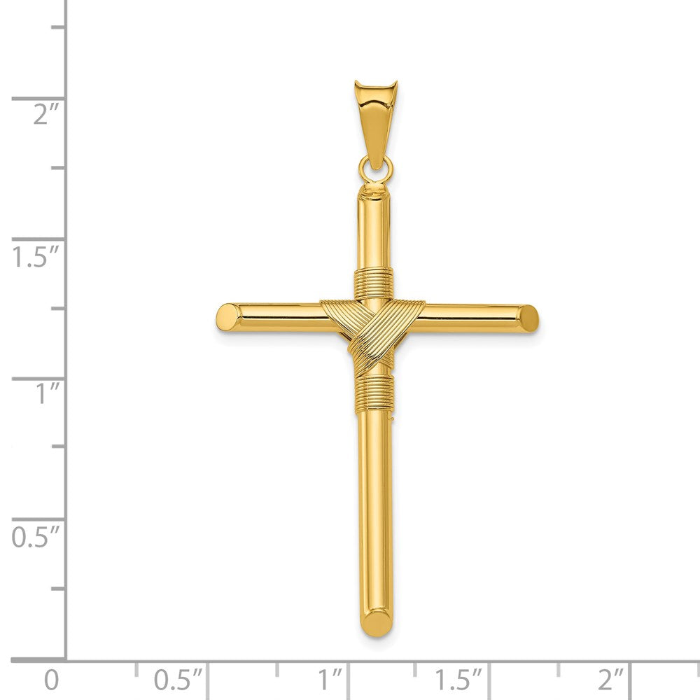 Million Charms 14K Yellow Gold Themed Polished Tube Relgious Cross Pendant