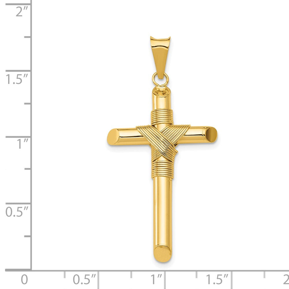 Million Charms 14K Yellow Gold Themed Polished Tube Relgious Cross Pendant
