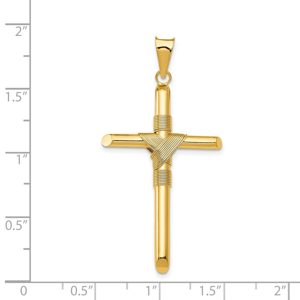 Million Charms 14K Yellow Gold Themed Polished Tube Relgious Cross Pendant