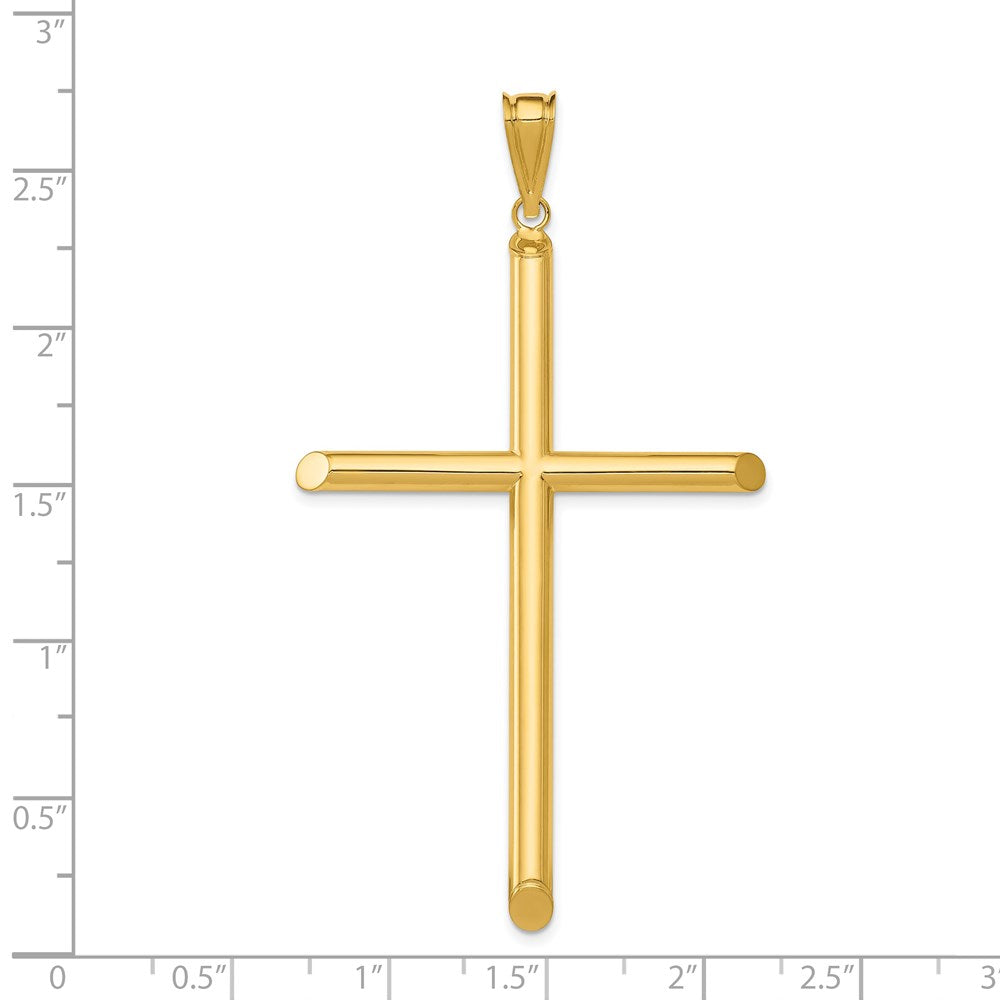 Million Charms 14K Yellow Gold Themed Polished Tube Relgious Cross Pendant