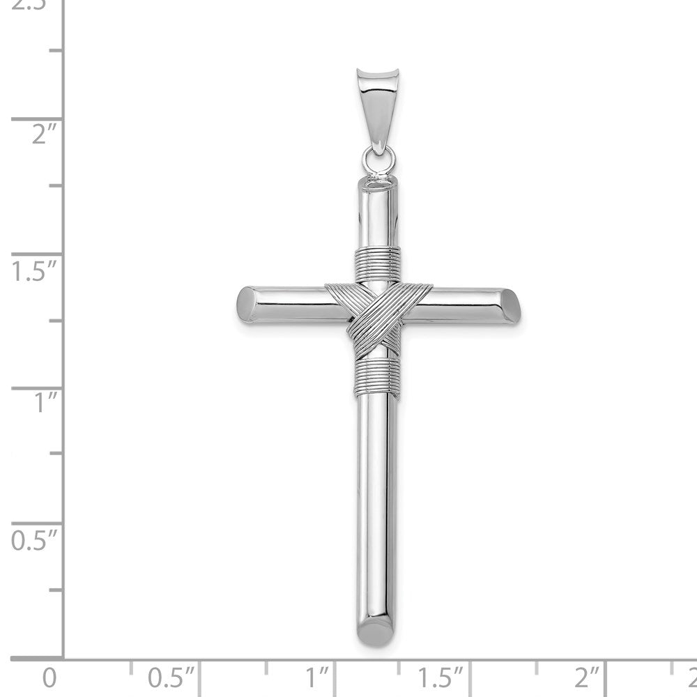 Million Charms 14K White Gold Themed Polished Tube Relgious Cross Pendant