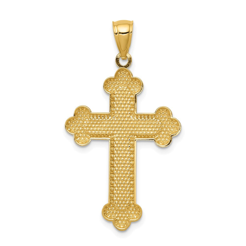 Million Charms 14K Yellow Gold Themed Satin & Polished Budded Relgious Cross Pendant
