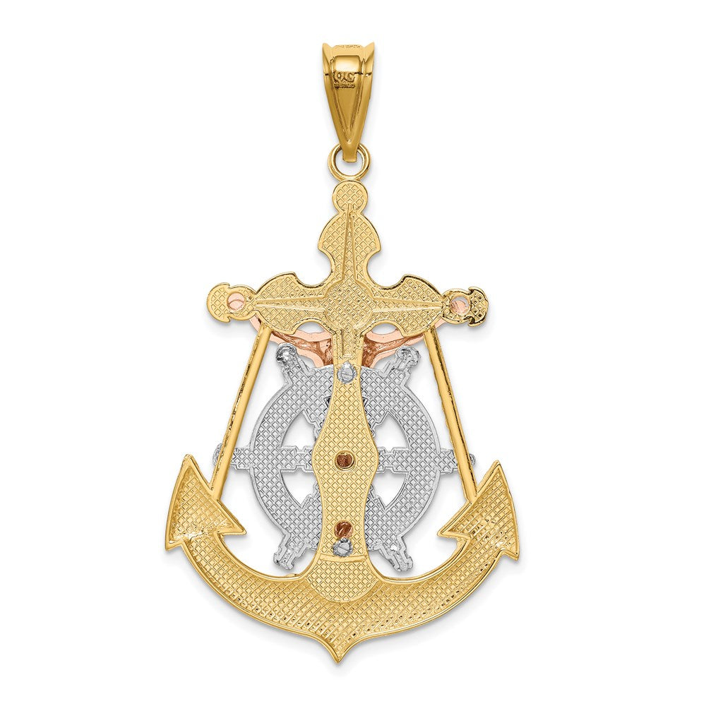 Million Charms 14K Tri-Color Mariner Relgious Crucifix Pendant