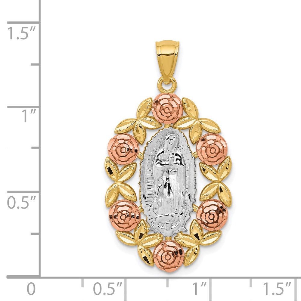 Million Charms 14K Two-Tone White Rhodium-plated Relgious Our Lady Of Guadalupe Pendant