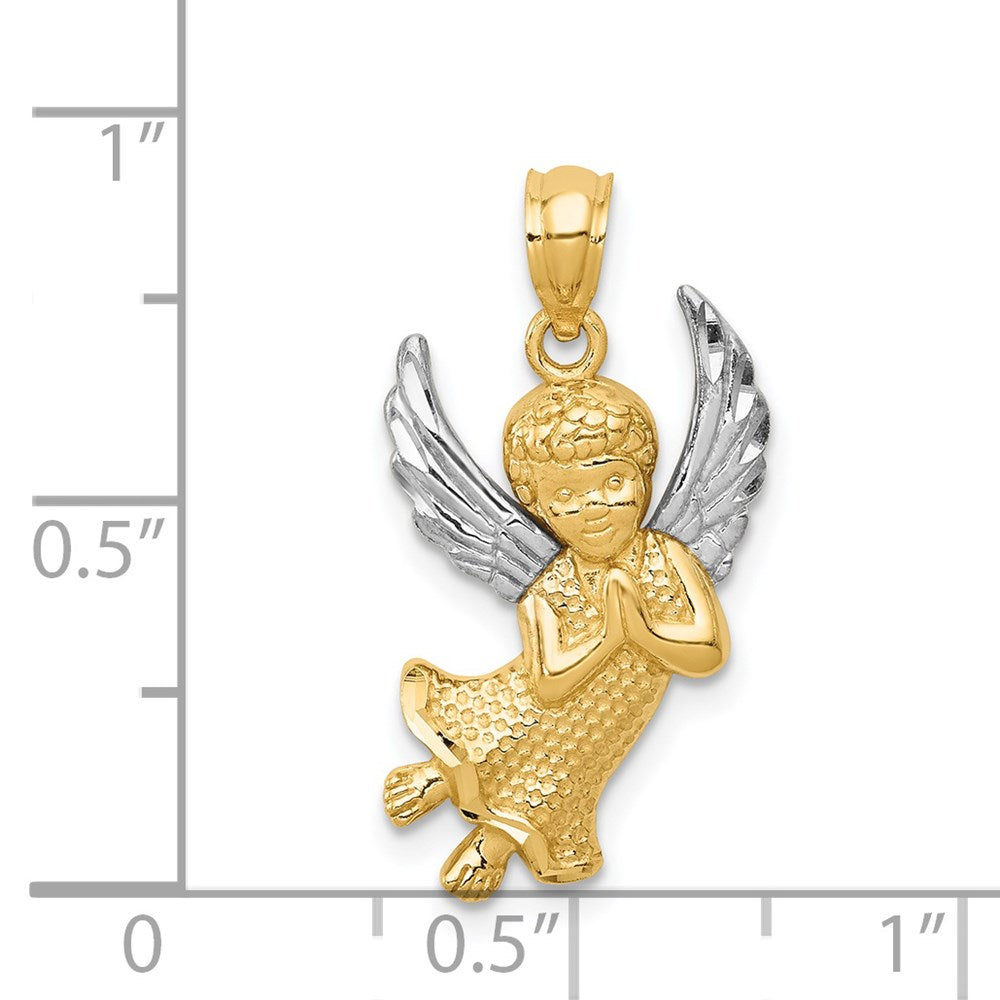 Million Charms 14K Yellow Gold Themed With Rhodium-plated Diamond-Cut Praying Angel Pendant