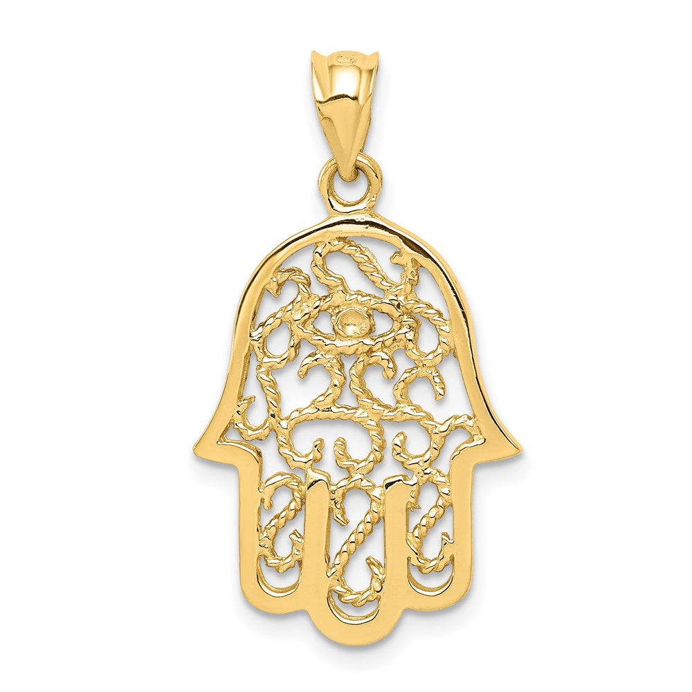 Million Charms 14K Yellow Gold Themed Polished Filigree Hamsa Pendant