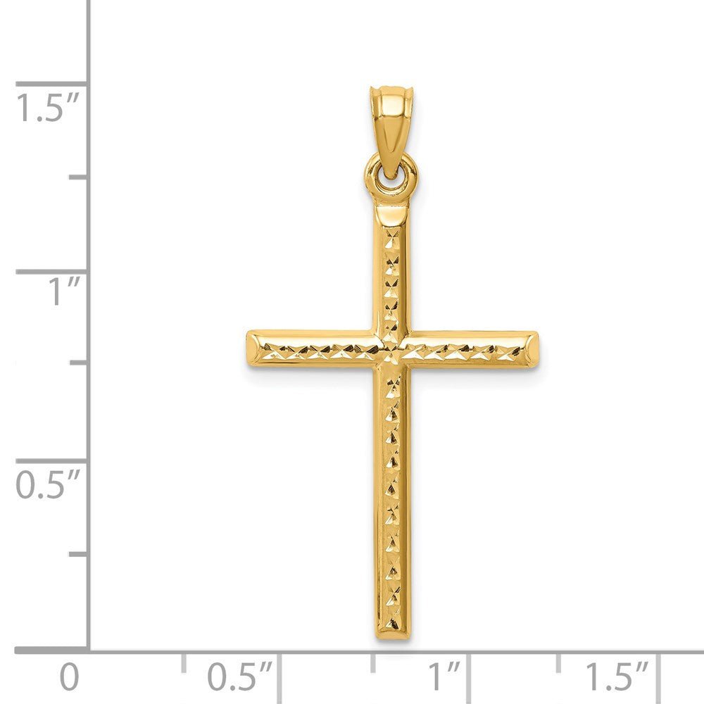 Million Charms 14K Yellow Gold Themed Hollow Diamond-Cut Relgious Cross Pendant