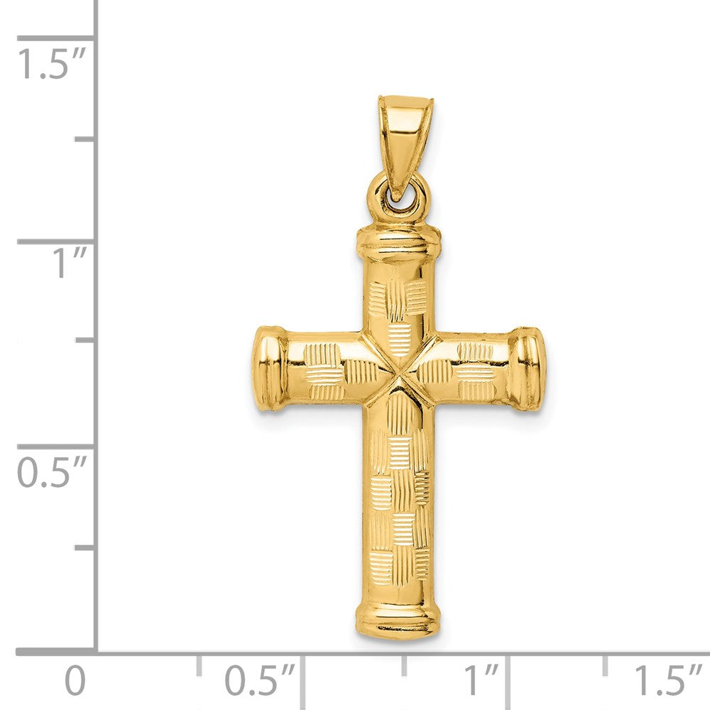 Million Charms 14K Yellow Gold Themed Hollow Diamond-Cut Relgious Cross Pendant