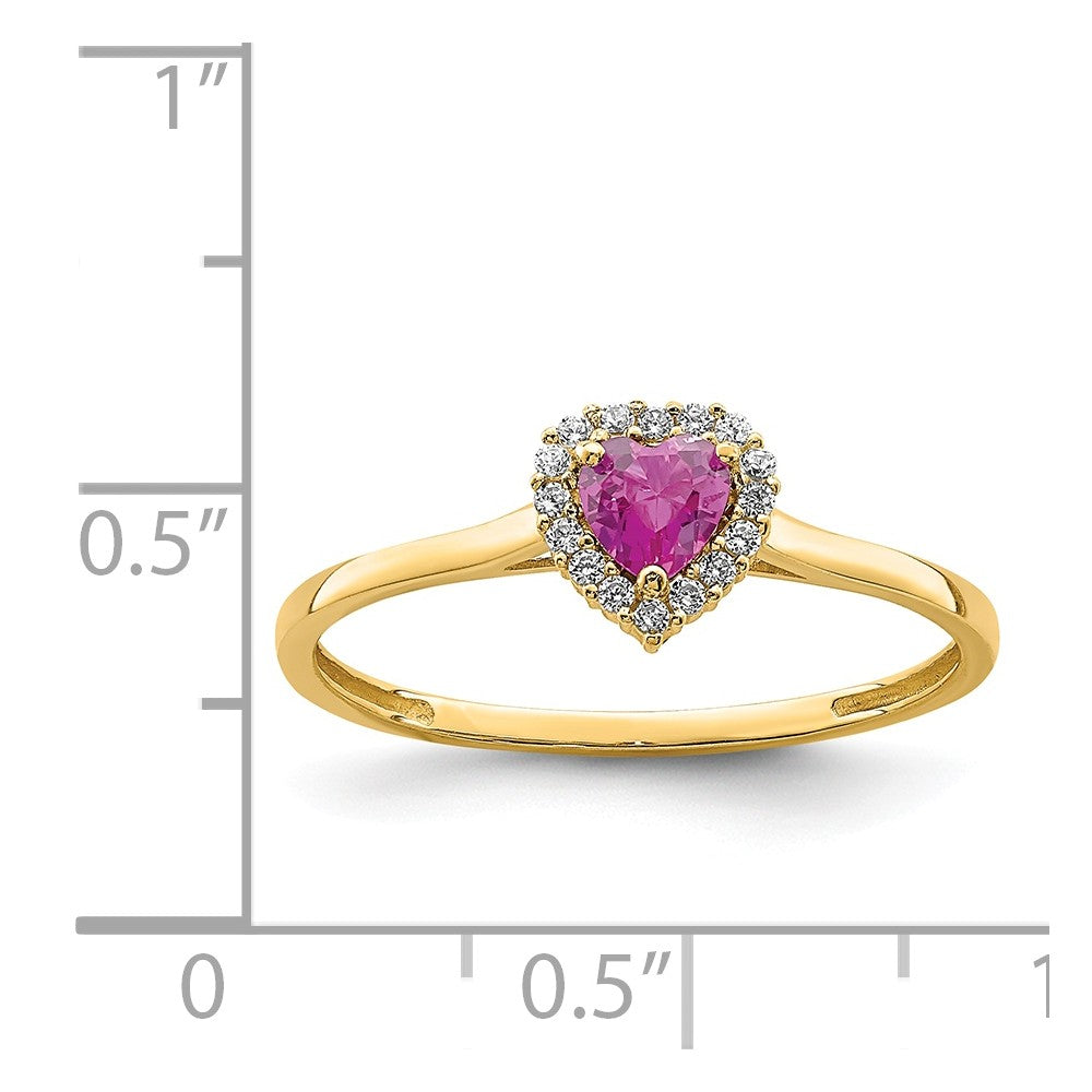 14k Yellow Gold Heart Pink and Clear CZ Ring, Size: 7