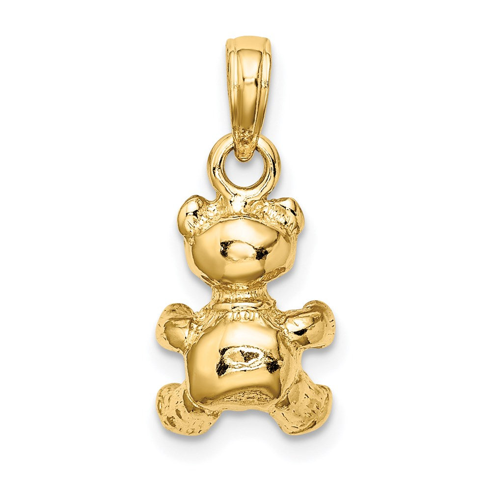 Million Charms 14K Yellow Gold Themed 3-D Teddy Bear With Bow Tie Charm