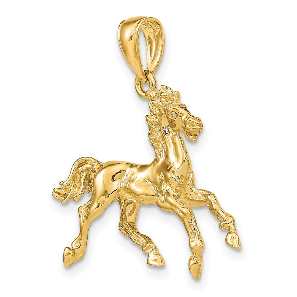 Million Charms 14K Yellow Gold Themed 3-D Horse Trotting Charm