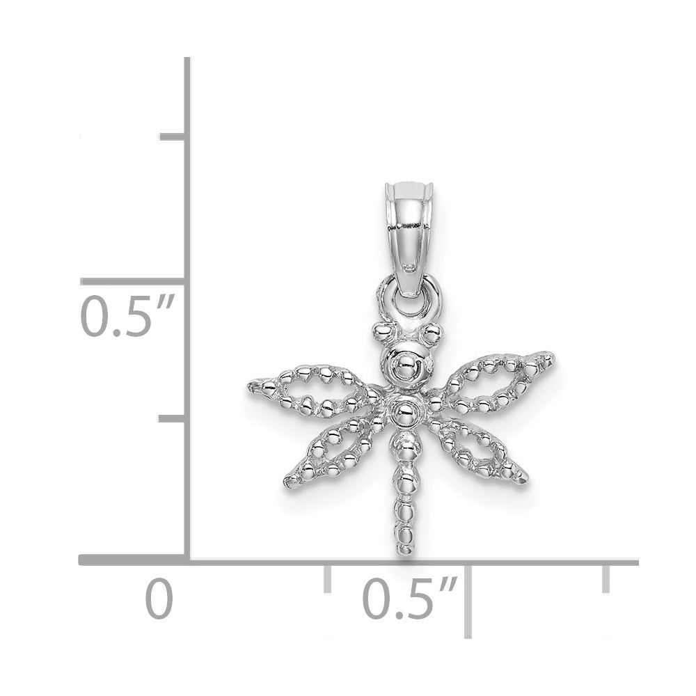 Million Charms 14K White Gold Themed 2-D Mini Dragonfly With Cut-Out Wings Charm