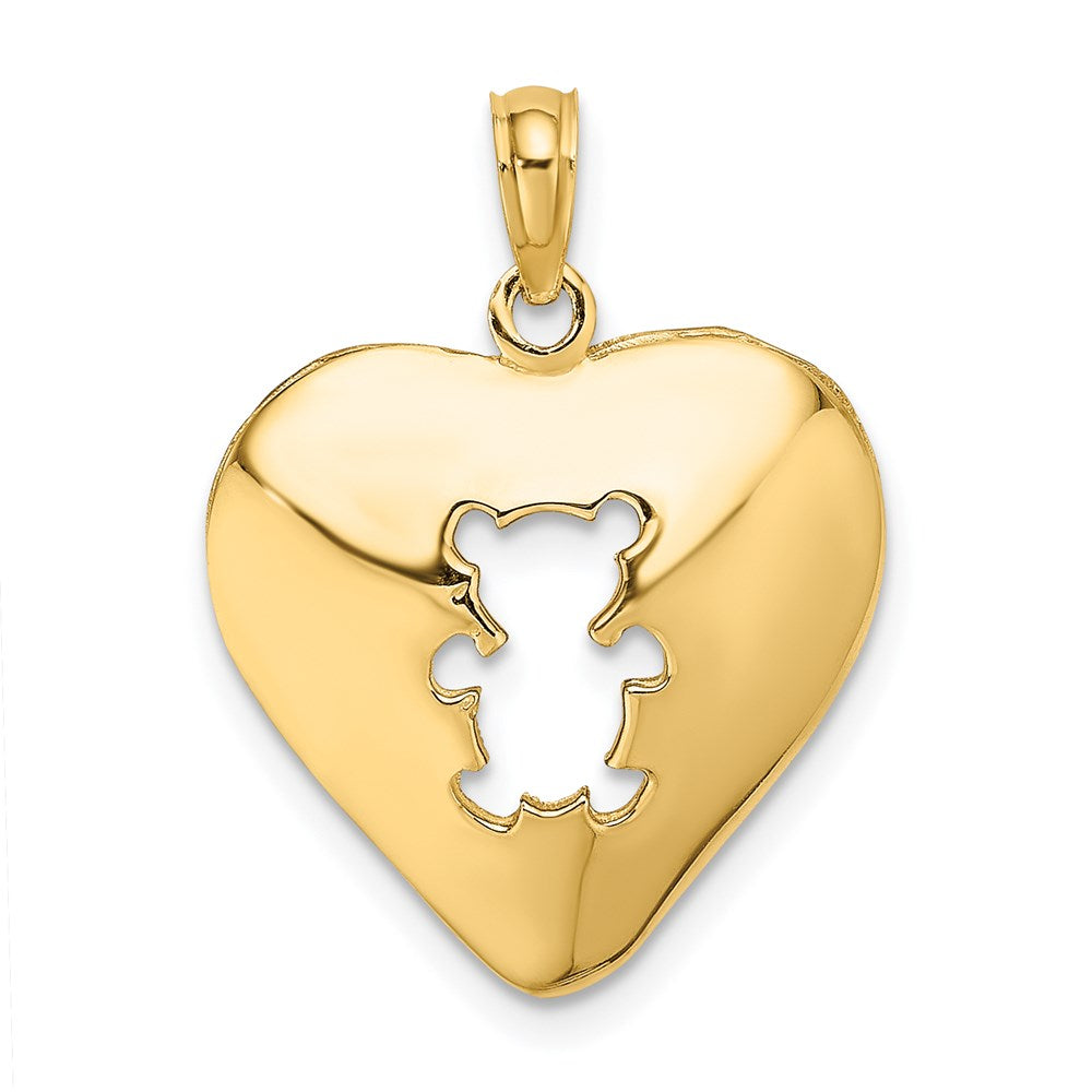 Million Charms 14K Yellow Gold Themed 3-D Teddy Bear Heart With Lace & Cut-Out Reversible Charm