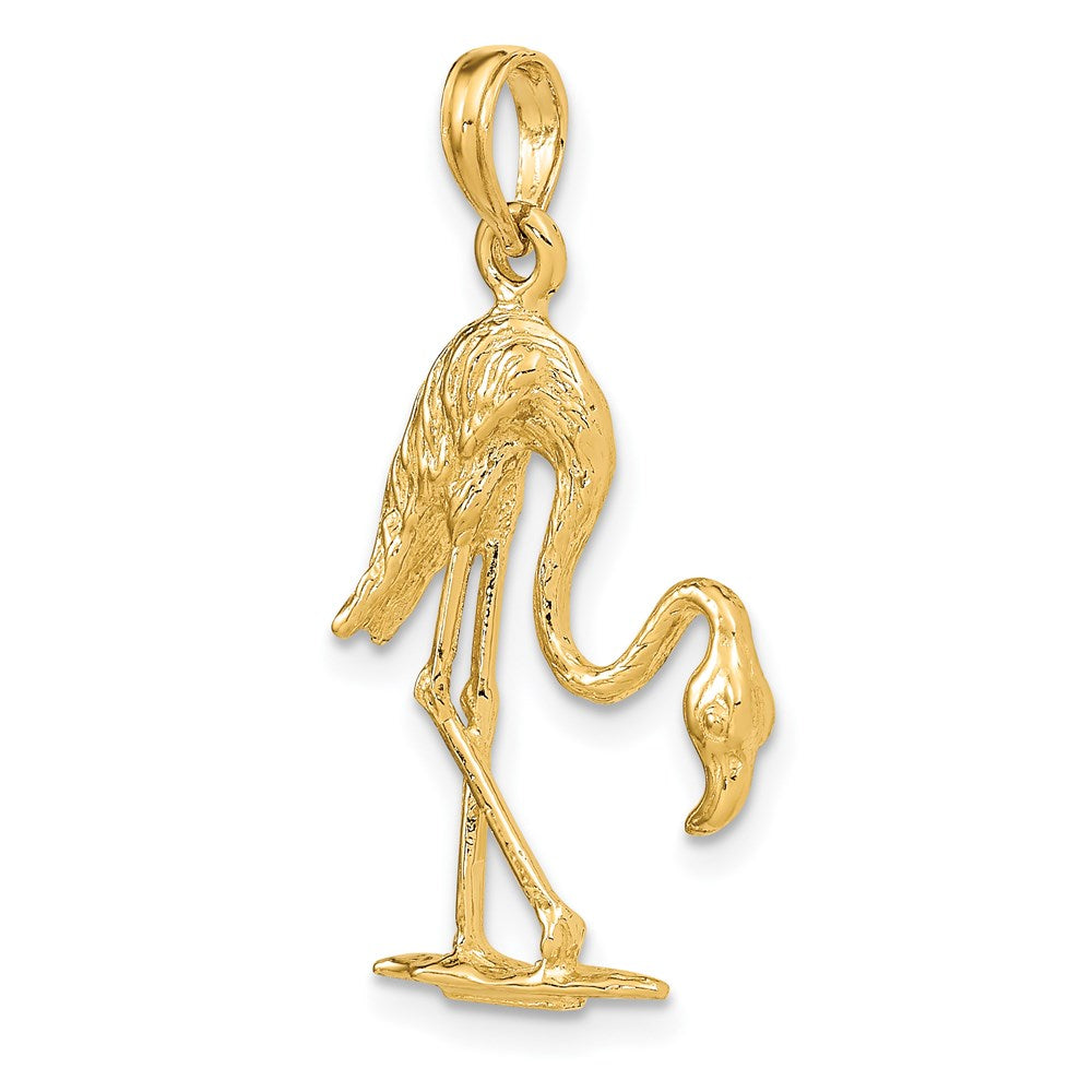 Million Charms 14K Yellow Gold Themed 3-D Textured Flamingo Charm