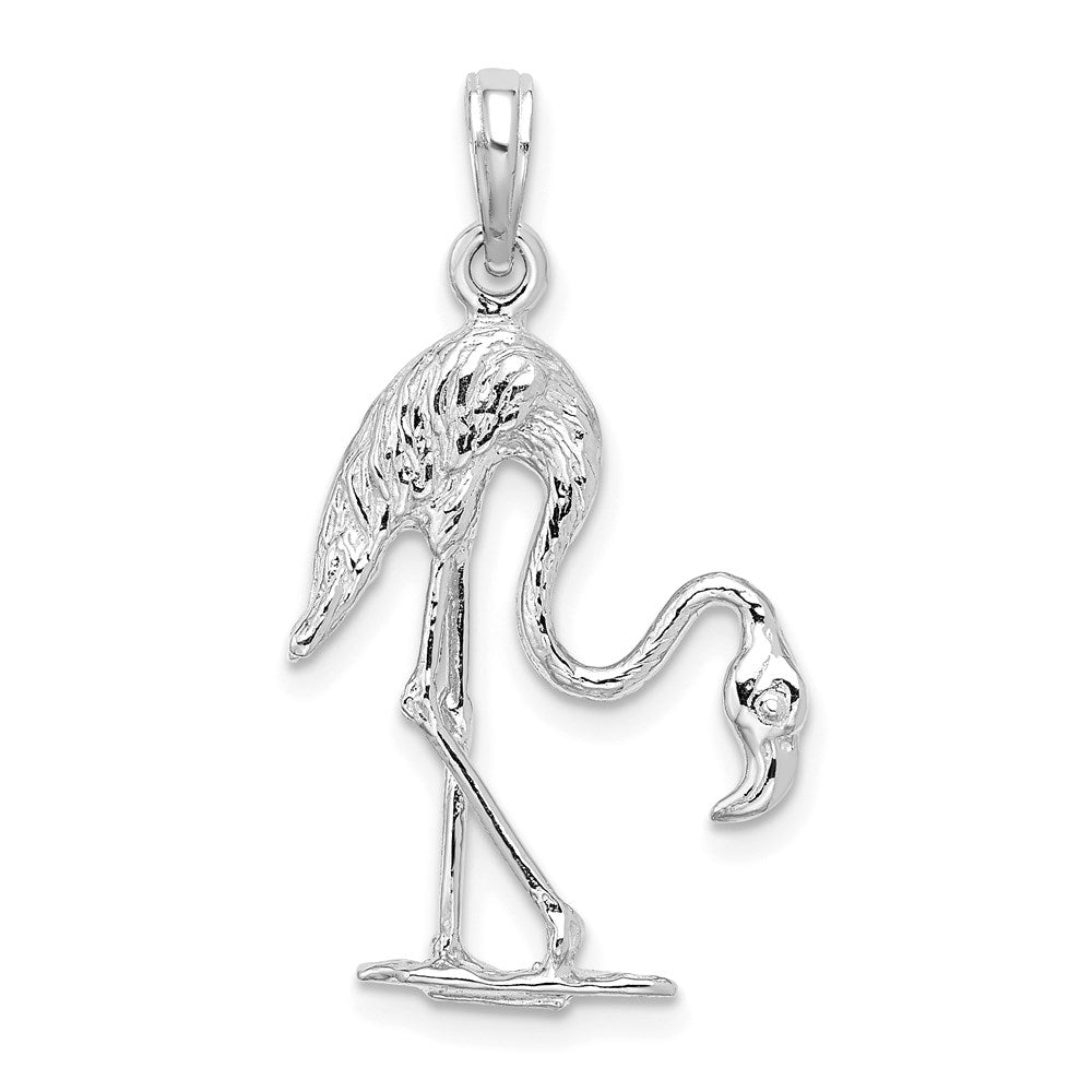 Million Charms 14K White Gold Themed 3-D Textured Flamingo Charm