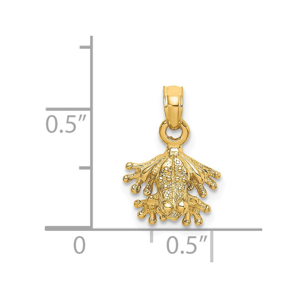 Million Charms 14K Yellow Gold Themed 3-D Textured Mini Frog Facing Down Charm
